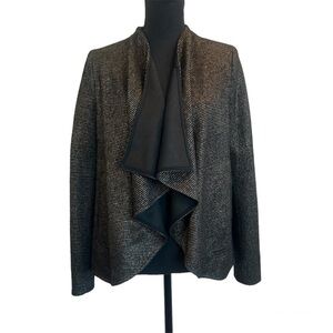 LAUREN Vidal black metallic gold open front draped blazer Sz S